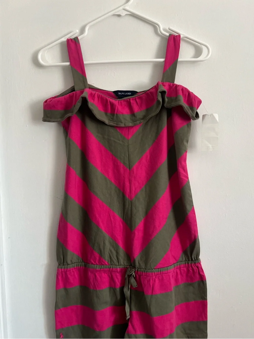 Vintage Ralph Lauren Striped Girls Romper onesie L 12/14 NWT